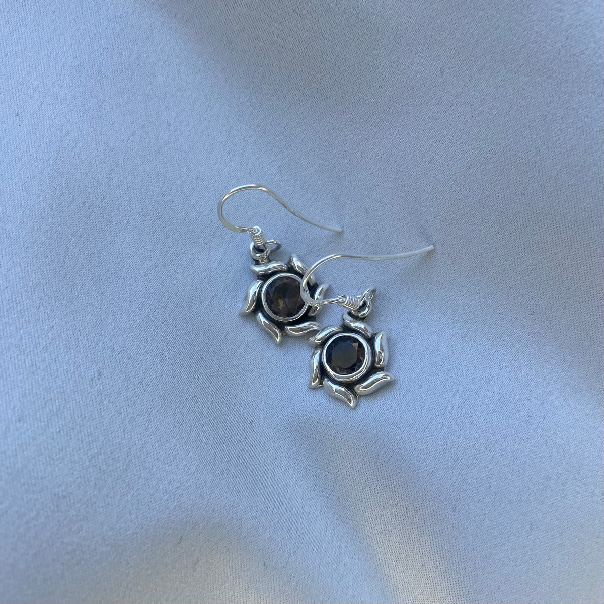 Pendientes colgantes de cuarzo ahumado de plata de ley