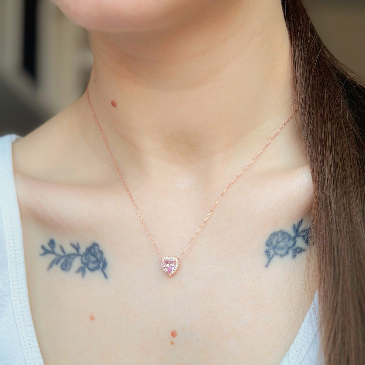Collar de corazón de plata esterlina con circonitas