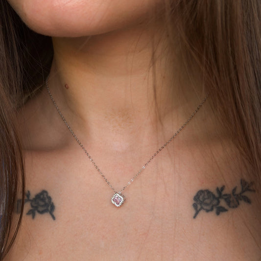 Collar de Trébol de Plata de Ley con Circonitas Rosas