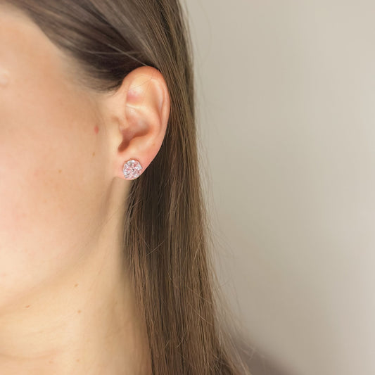 Pendientes de plata de ley con circonita rosa