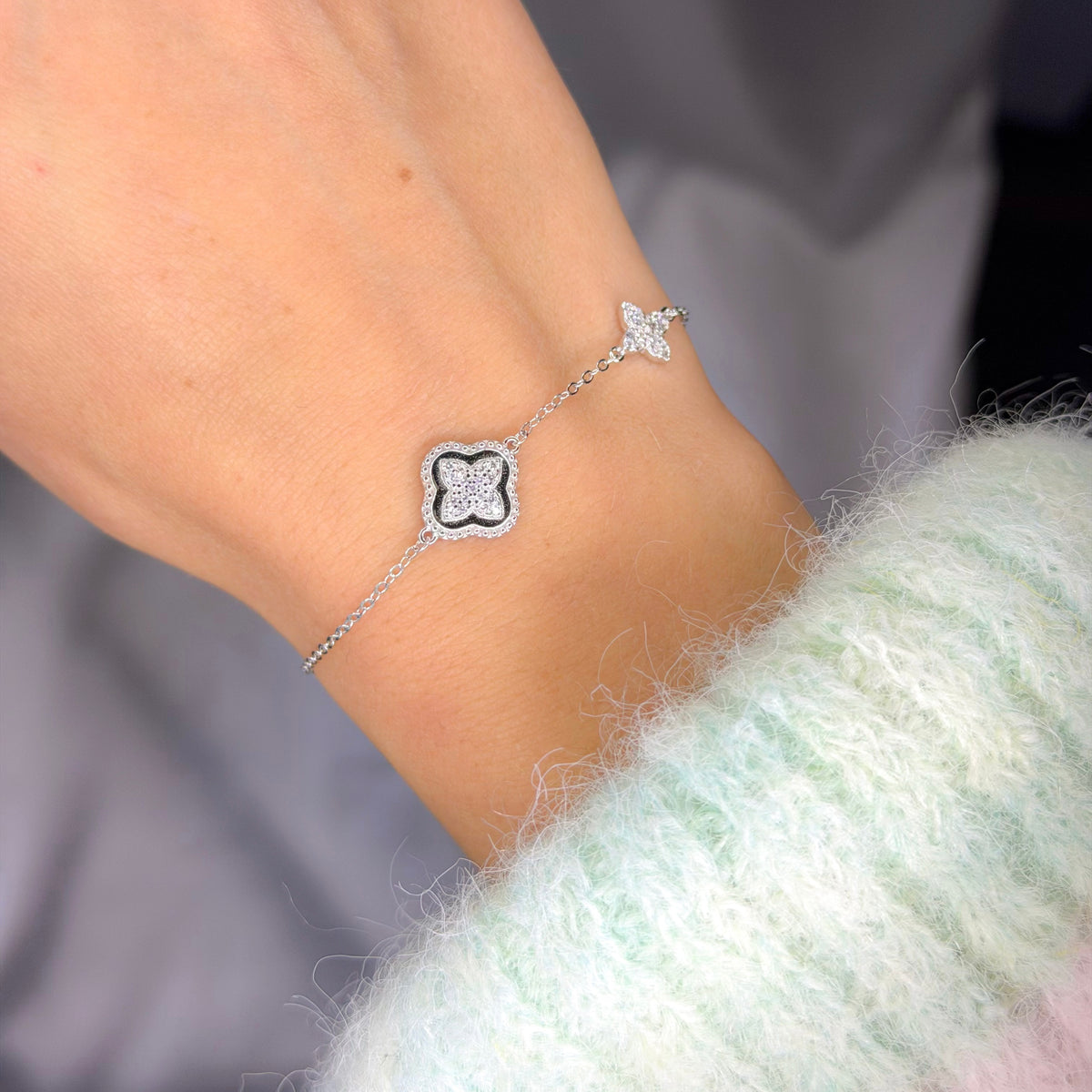 Sterling Silver CZ Clover Bracelet