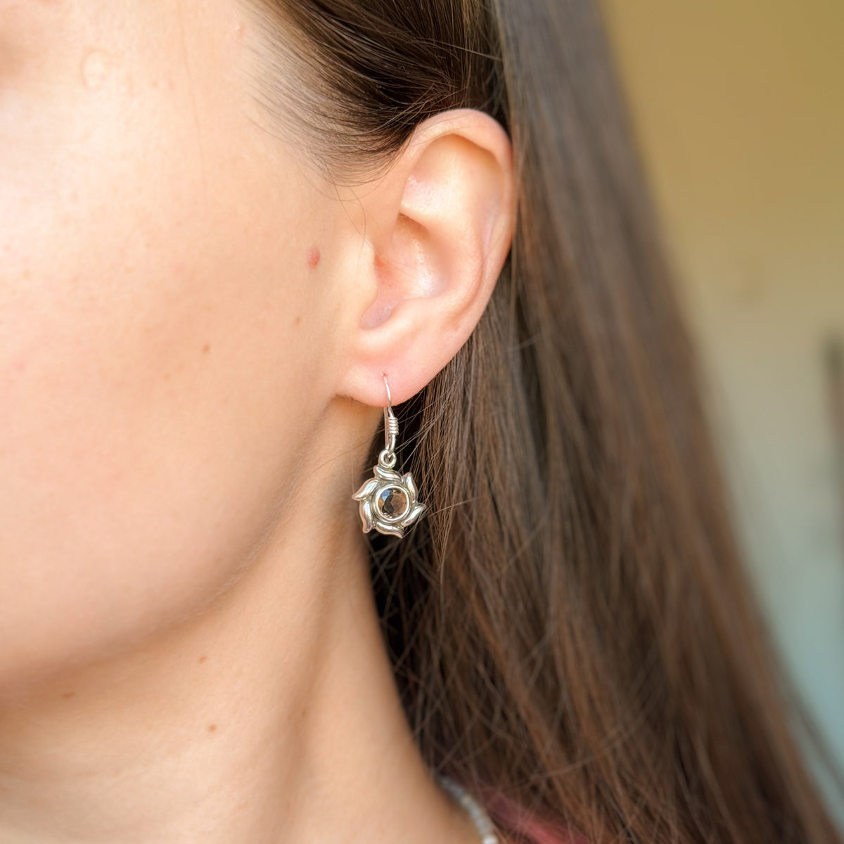 Pendientes colgantes de cuarzo ahumado de plata de ley