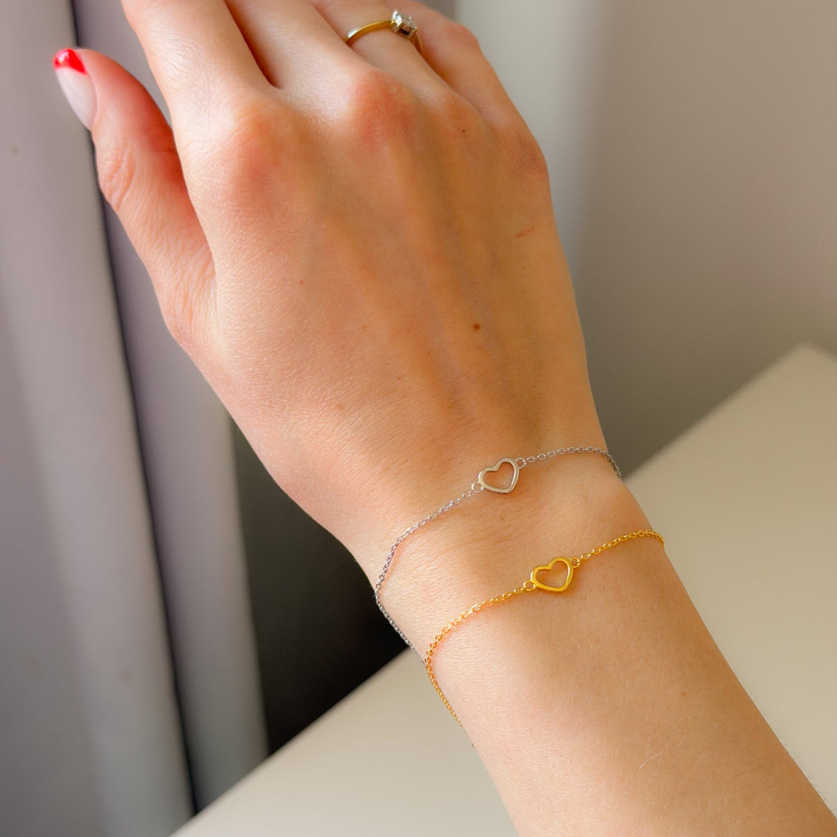 Pulsera de corazón de plata de ley