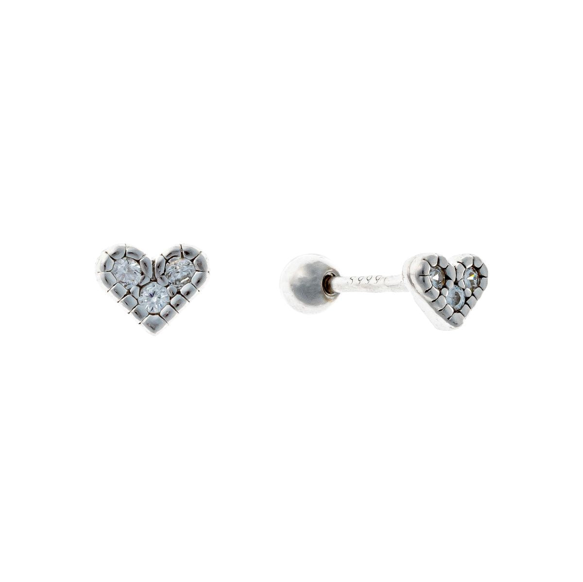 Pendientes de tuerca con forma de corazón de plata de ley