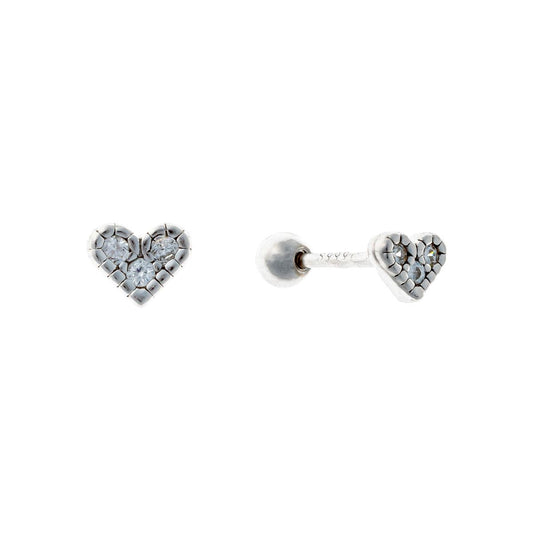 Pendientes de tuerca con forma de corazón de plata de ley