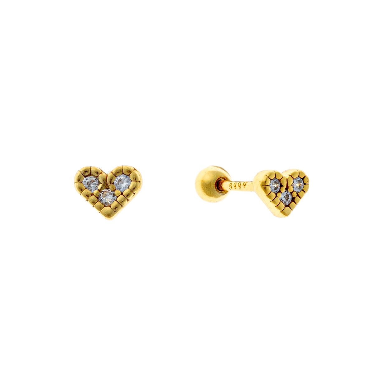 Pendientes de tuerca con forma de corazón de plata de ley