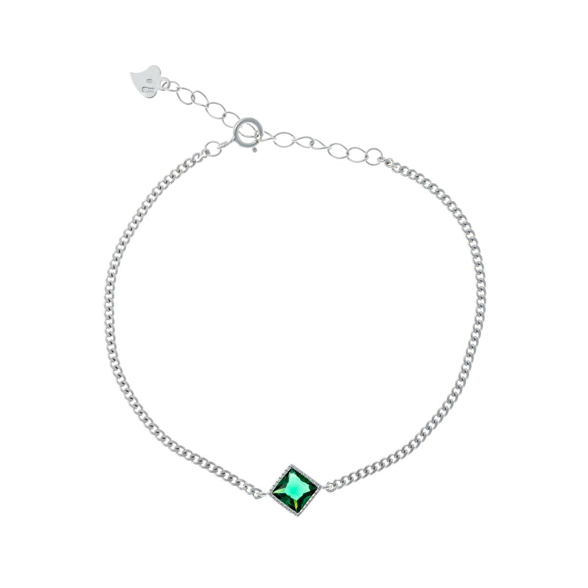 Pulsera de plata de ley con circonita cúbica y esmeralda